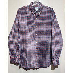 LL Bean Mens Button Down Up Plaid Shirt Green Long‎ Sleeve Size Medium Red Blue